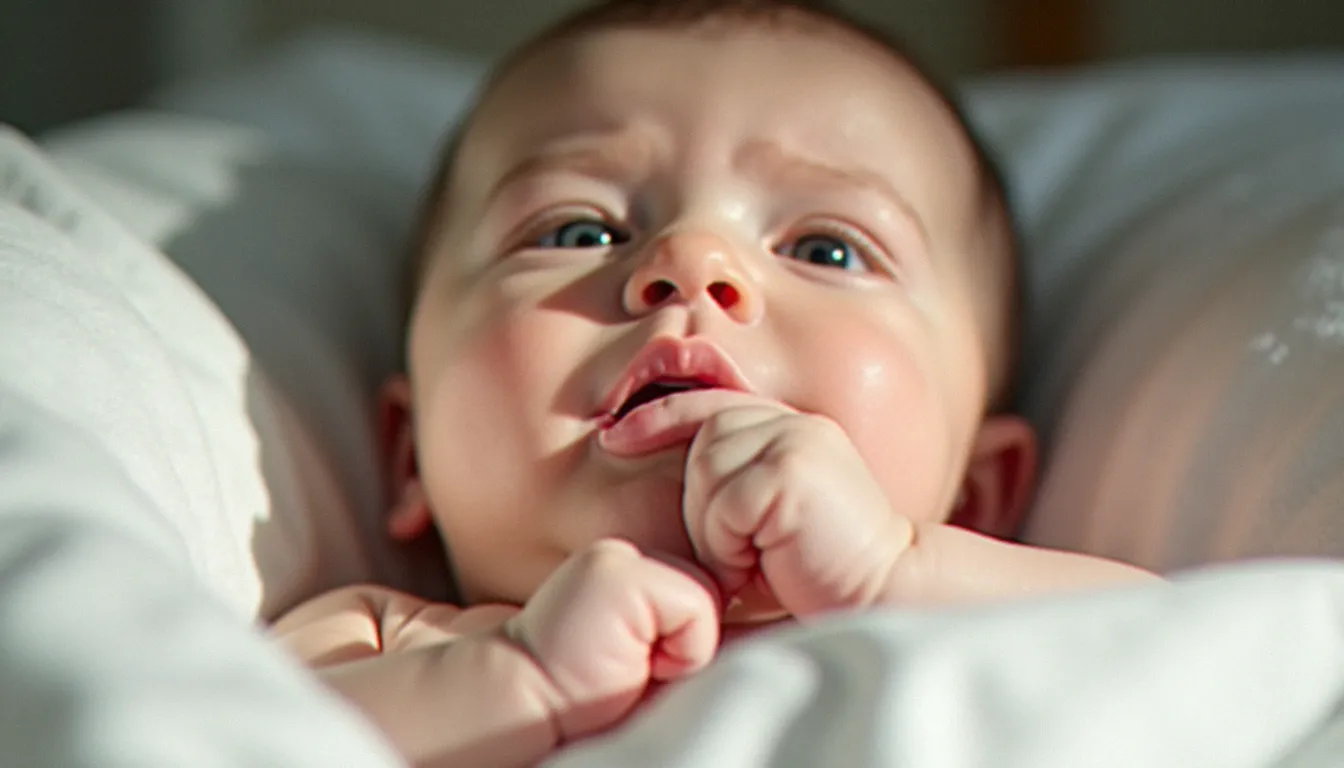 Visage d'un nourrisson présentant des signes de déshydratation lors d'une gastro-entérite, teint pâle et lèvres sèches